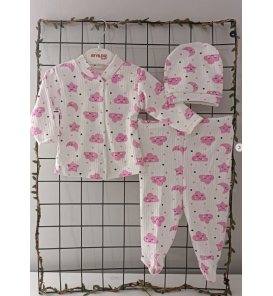 Süper kampanyalı üç parça zıbın takımı çeşitleri / PEMBE AYYILDIZ BULUT