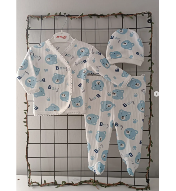 Süper kampanyalı üç parça zıbın takımı çeşitleri / MAVİ AYICIK KAFALAR