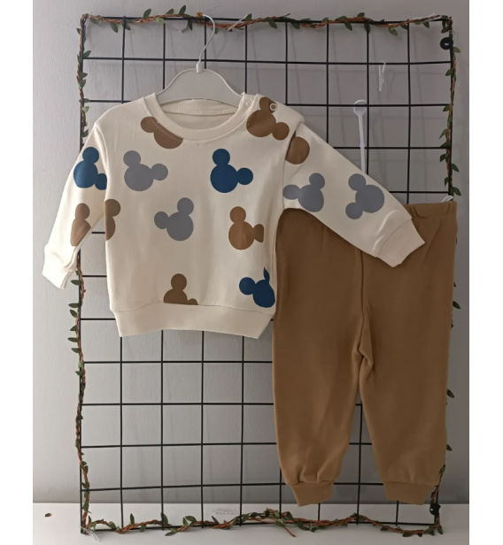 BEBECOCUKREYONU KAMPANYALI TAKIMLAR SERİSİ BEBE TAKIM / RENKLİ MİCKEY KAFALAR KAHVE