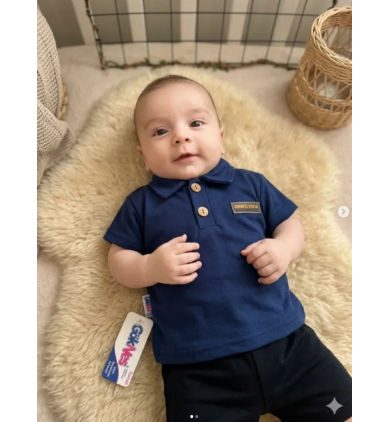 GÖKNES BEBE YAKA DÜĞMELİ ŞORTLU PENYE BEBE TAKIM/ LACİVERT