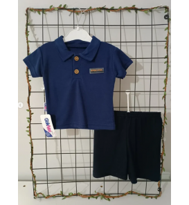 GÖKNES BEBE YAKA DÜĞMELİ ŞORTLU PENYE BEBE TAKIM/ LACİVERT