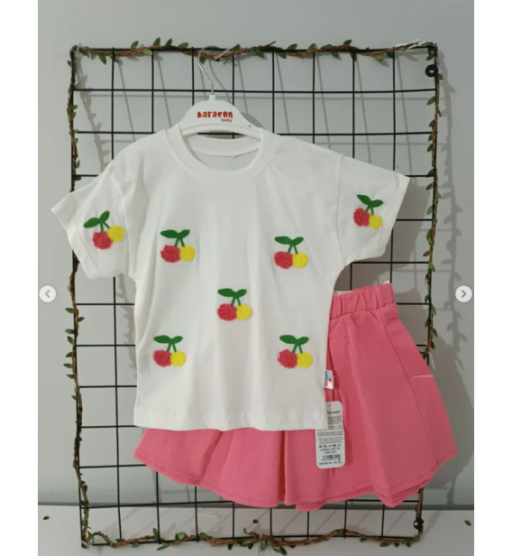 3-4 yaş uyumlu kirazlı etekli penye bebe takım/NARÇİÇEĞİ