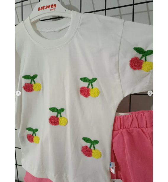 3-4 yaş uyumlu kirazlı etekli penye bebe takım/NARÇİÇEĞİ