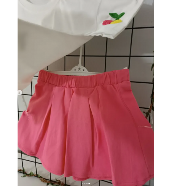 3-4 yaş uyumlu kirazlı etekli penye bebe takım/NARÇİÇEĞİ