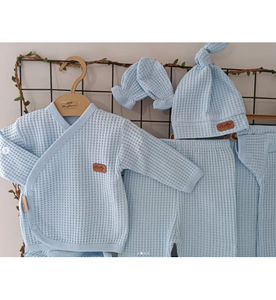 Tamamen pamuklu organik petek doku battaniyeli yedili hastane çıkışı/ MAVİ