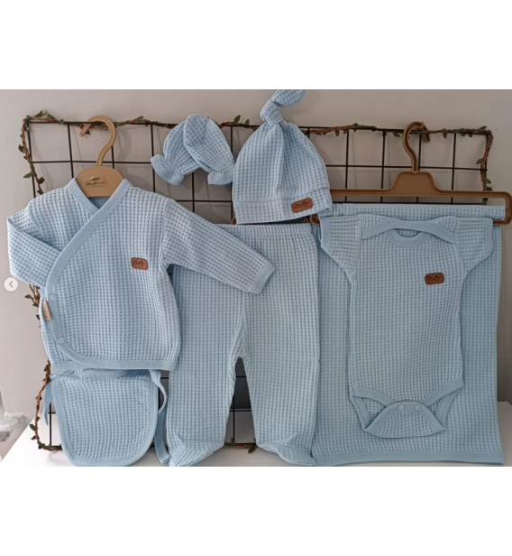 Tamamen pamuklu organik petek doku battaniyeli yedili hastane çıkışı/ MAVİ