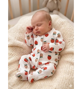 KAMPANYALI PENYE KUMAŞ YUMUŞACIK ÖNDEN ÇITÇITLI BEBE TULUM ÇEŞİTLERİ / BEYAZ ZEMİN ÇİLEKLİ