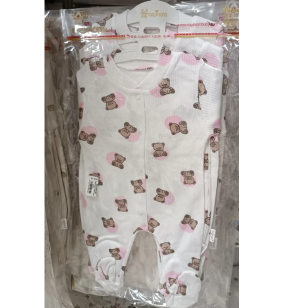 KAMPANYALI PENYE KUMAŞ YUMUŞACIK ÖNDEN ÇITÇITLI BEBE TULUM ÇEŞİTLERİ / BEYAZ ZEMİN PEMBE AYICIK