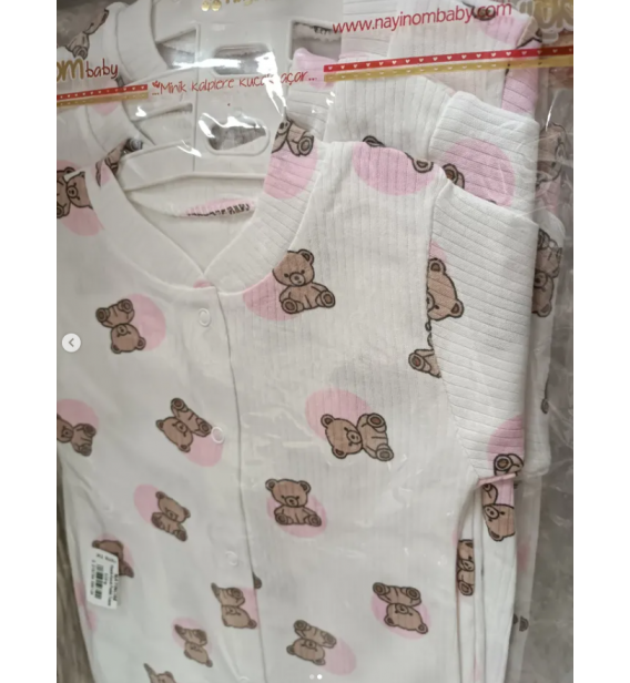 KAMPANYALI PENYE KUMAŞ YUMUŞACIK ÖNDEN ÇITÇITLI BEBE TULUM ÇEŞİTLERİ / BEYAZ ZEMİN PEMBE AYICIK