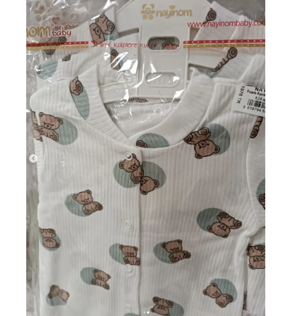 KAMPANYALI PENYE KUMAŞ YUMUŞACIK ÖNDEN ÇITÇITLI BEBE TULUM ÇEŞİTLERİ / BEYAZ ZEMİN YEŞİL AYICIK