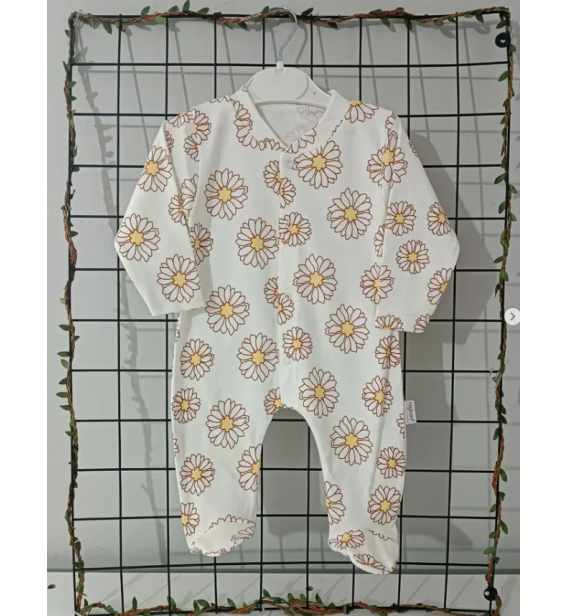 KAMPANYALI PENYE KUMAŞ YUMUŞACIK ÖNDEN ÇITÇITLI BEBE TULUM ÇEŞİTLERİ / BEYAZ ZEMİN PAPATYALI