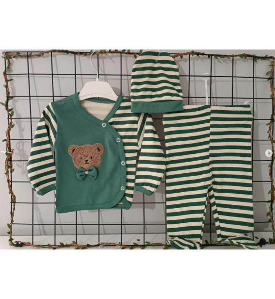 KAMPANYALI PAPYONLU ÇİZGİLİ AYILI ÜÇ PARÇA PENYE ZIBIN TAKIMLARI / YEŞİL