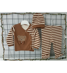 KAMPANYALI PAPYONLU ÇİZGİLİ AYILI ÜÇ PARÇA PENYE ZIBIN TAKIMLARI / KAHVE