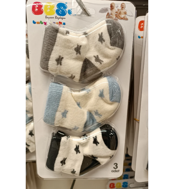 BBS 0-6 AY KAMPANYALI BEBE ÇORAP ÇEŞİTLERİ / YILDIZ DESEN MAVİLİ