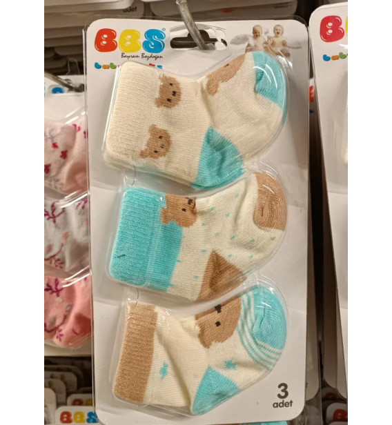 BBS 0-6 AY KAMPANYALI BEBE ÇORAP ÇEŞİTLERİ / TURKUAZ AYILI