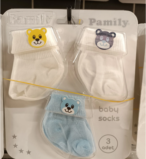0-6 AY PAMİLY FİGÜRLÜ ÜÇLÜ PENYE ÇORAP ÇEŞİTLERİ / AYICIK DESEN