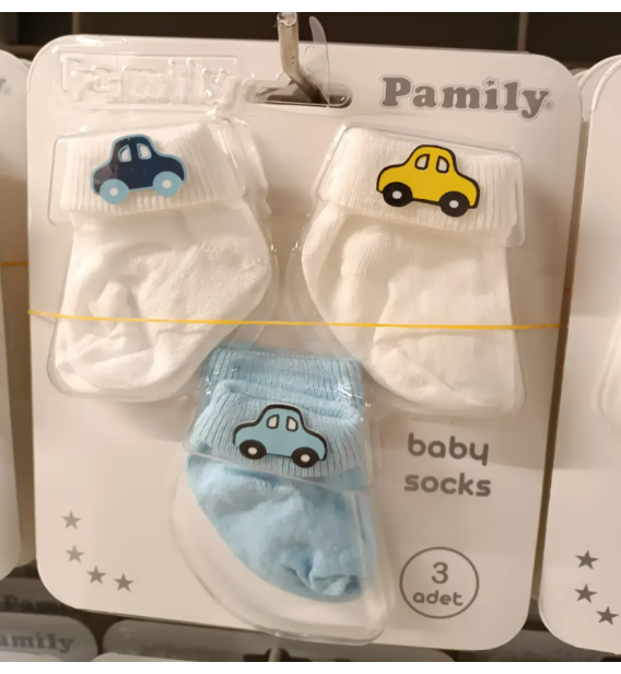 0-6 AY PAMİLY FİGÜRLÜ ÜÇLÜ PENYE ÇORAP ÇEŞİTLERİ / ARABA DESEN
