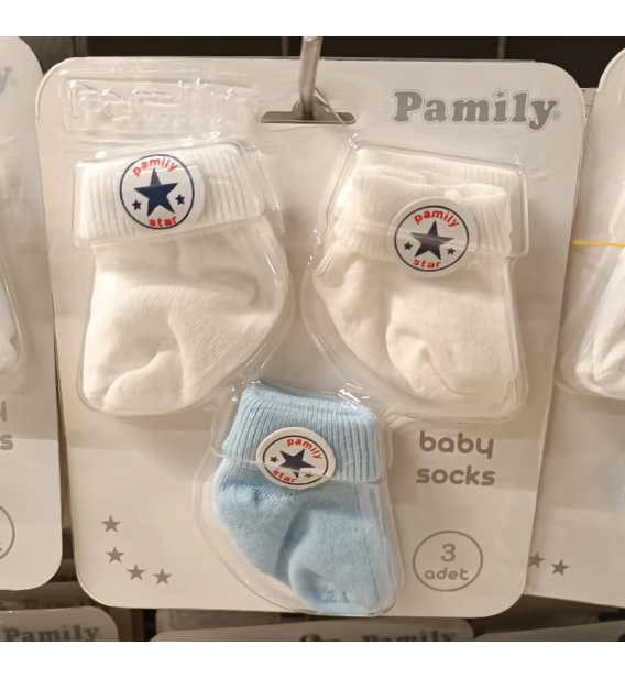 0-6 AY PAMİLY FİGÜRLÜ ÜÇLÜ PENYE ÇORAP ÇEŞİTLERİ / YILDIZ DESEN