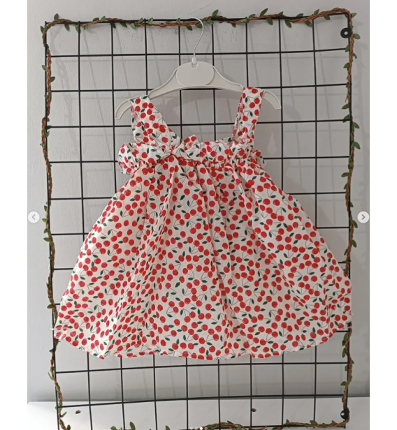 KAMPANYALI BÜZGÜLÜ MEYVELİ KETEN ELBİSE ÇEŞİTLERİ / KİRAZ DESEN