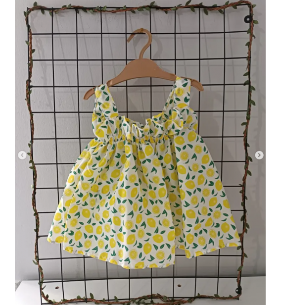 KAMPANYALI BÜZGÜLÜ MEYVELİ KETEN ELBİSE ÇEŞİTLERİ / LİMON DESEN