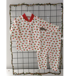 3-6 AY TAMAMEN PAMUKLU KUMAŞ ÖNDEN ÇITÇITLI PİJAMA TAKIMI ÇEŞİTLERİ / ÇİLEK DESEN
