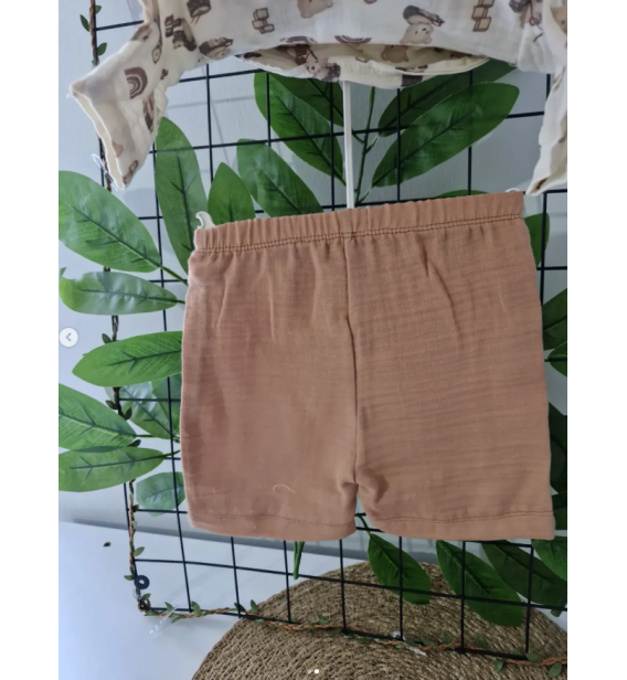 MİNİMUNDO FULL MÜSLİN ARABADA AYILI ŞORTLU TAKIM / KAHVERENGİ