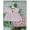 MİNİMUNDO FULL MÜSLİN ÇİLEKLİ ŞORTLU KIZ TAKIM / PEMBE