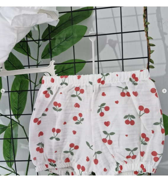 MİNİMUNDO FULL MÜSLİN KİRAZLI ŞORTLU KIZ TAKIM / BEYAZ