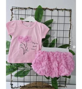 PRETTY GÜLLÜ KABARTMA ETEKLİ KIZ TAKIM