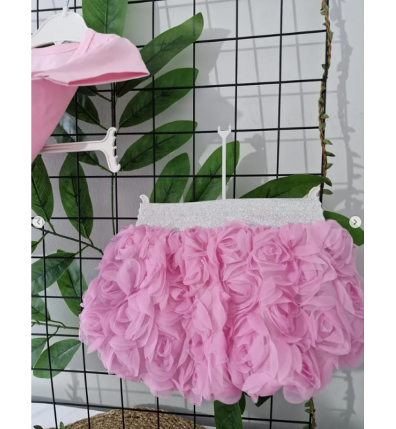 PRETTY GÜLLÜ KABARTMA ETEKLİ KIZ TAKIM