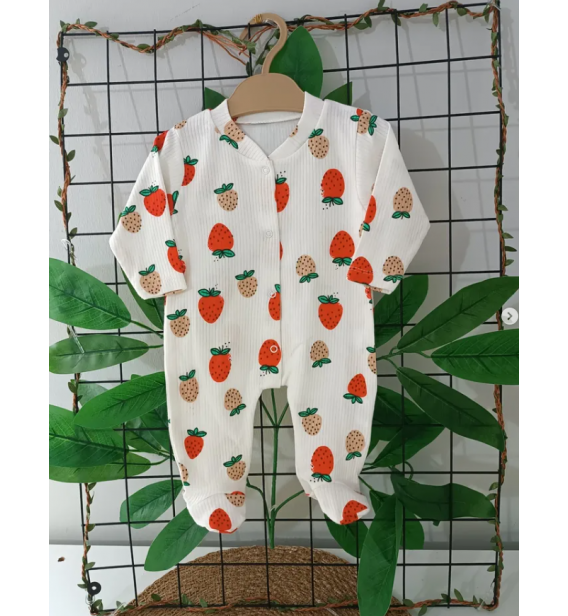 KAMPANYALI PENYE KUMAŞ YUMUŞACIK ÖNDEN ÇITÇITLI BEBE TULUM ÇEŞİTLERİ / BEYAZ ZEMİN ÇİLEKLİ
