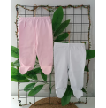 İKİSİ BİRDEN 0-3 AY TAMAMEN PAMUKLU KUMAŞ PENYE BEBE PANTOLON SET / BEYAZ VE PEMBE