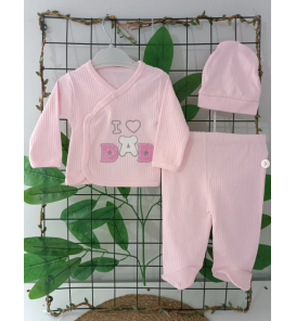 FİTİLLİ PENYE KUMAŞ KABARTMA I DAD ÜÇLÜ ZIBIN TAKIMI / PEMBE