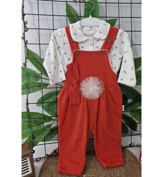 GONCA YUMUŞACIK FİTİLLİ PENYE BLUZLU BANDANALI BEBE SLOPET / KIRMIZI