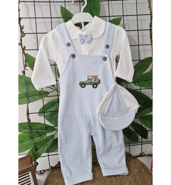 GONCA YUMUŞACIK FİTİLLİ PENYE BLUZLU SİPERLİ ŞAPKALI BEBE SLOPET / MAVİ