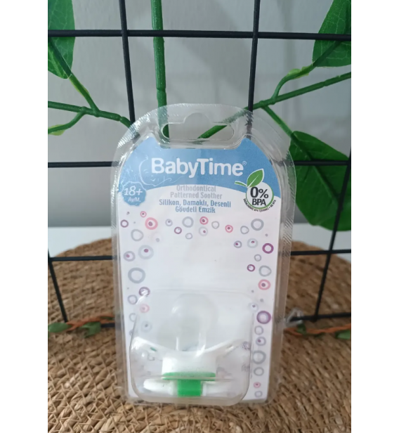 BABY TİME 3 NO (18+) SİLİKON DAMAKLI BEBE EMZİK / yeşil papatyalı