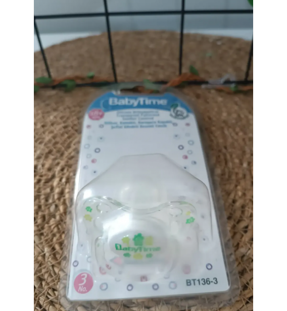 BABY TİME 3 NO (18+) SİLİKON DAMAKLI BEBE EMZİK / şeffaf yeşil papatyalar