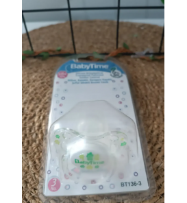 BABY TİME 3 NO (18+) SİLİKON DAMAKLI BEBE EMZİK / şeffaf yeşil papatyalar