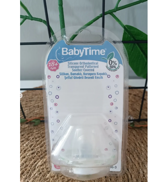 BABY TİME 3 NO (18+) SİLİKON DAMAKLI BEBE EMZİK / şeffaf yeşil papatyalar