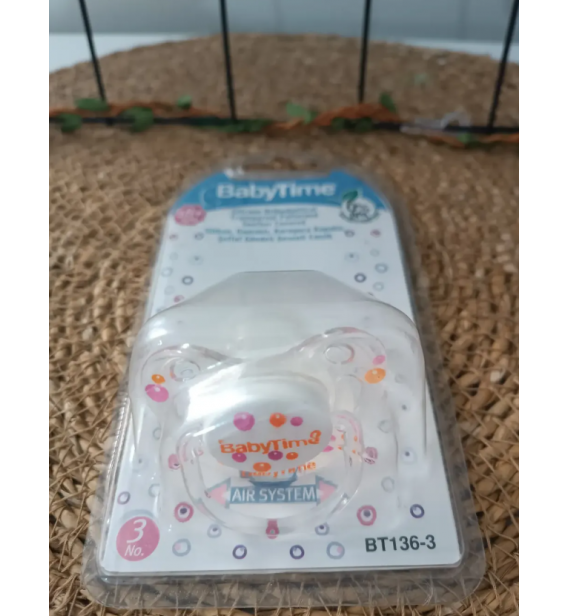 BABY TİME 3 NO (18+) SİLİKON DAMAKLI BEBE EMZİK / şeffaf turuncu baloncuk desen