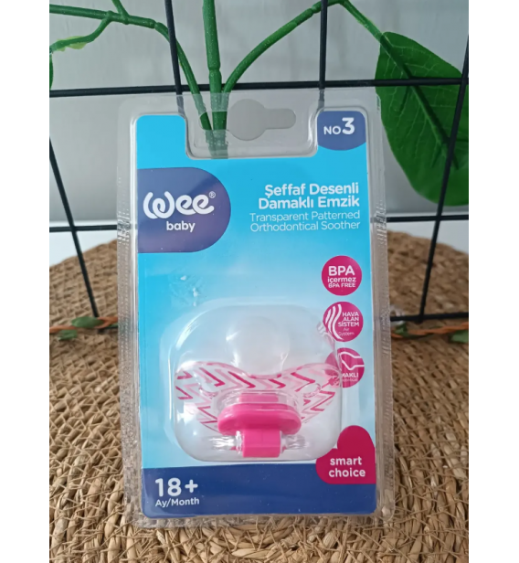 WEE BABY 3 NO (18+) ŞEFFAF DESENLİ DAMAKLI EMZİK / pembe zikzaklı