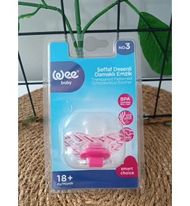 WEE BABY 3 NO (18+) ŞEFFAF DESENLİ DAMAKLI EMZİK / pembe zikzaklı