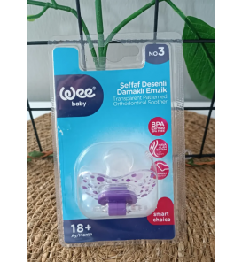 WEE BABY 3 NO (18+) ŞEFFAF DESENLİ DAMAKLI EMZİK/ mor baloncuk desen