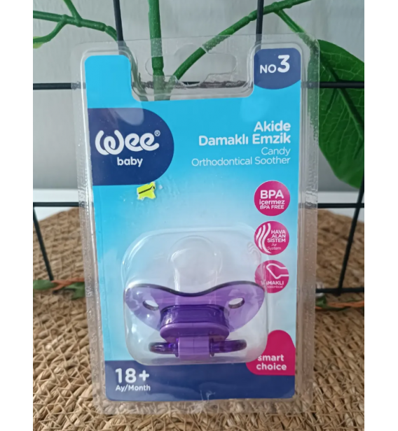 WEE BABY 3 NO (18+) ŞEFFAF DESENLİ DAMAKLI EMZİK / full mor