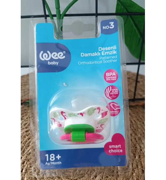 WEE BABY 3 NO (18+) ŞEFFAF DESENLİ DAMAKLI EMZİK / kuğulu pembe