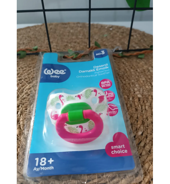 WEE BABY 3 NO (18+) ŞEFFAF DESENLİ DAMAKLI EMZİK / kuğulu pembe