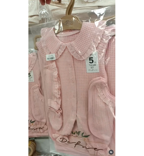 0-3 AY DEFNE PETEK DOKU TULUMLU BATTANİYELİ GÜPÜR DETAY BEŞLİ TULUM SET / PEMBE