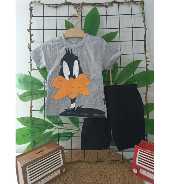 0-6 AY PENYE DUFFY DUCK PENYE ŞORTLU BEBE TAKIM / GRİ