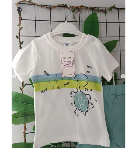 Cgs kaplumbağa penye bluz waffle şortlu bebe takım/MİNT YEŞİL