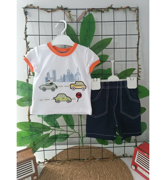 ALLBERO LAKOS BLUZ KETEN ŞORT TRAFİK BEBE TAKIM / TURUNCU